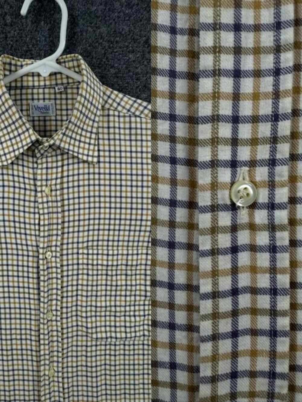Viyella Button-Down 40 Men Yellow Check Shirt British Pocket Long Sleeve Woven